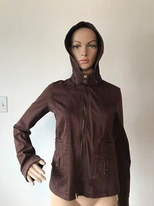 Bluenotes Dark Brown Stretch Cotton Spandex Jacket Coat Removable Hood Zipper S - Picture 1 of 12