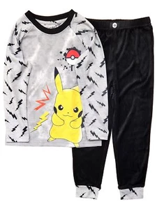 Pokemon Boys Long Sleeve Black & Yellow Pikachu Pajamas Sleep Pants Set - Picture 1 of 4