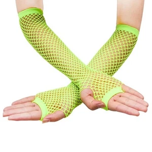 Neon Tone Fishnet Fingerless Elbow Sleeves Gloves Punk Fashion Costume 80s Style - Picture 1 of 13