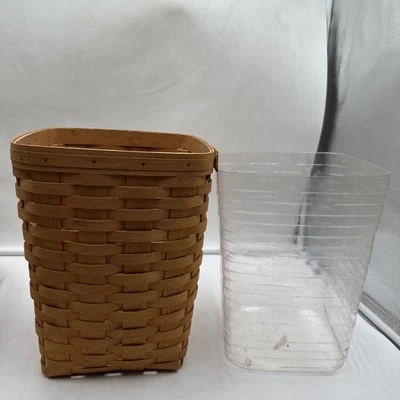 "Cesta de basura Longaberger 12" T X9,5"" W con revestimiento protector de plástico transparente 1997 EE. UU. Foto 1 de 4