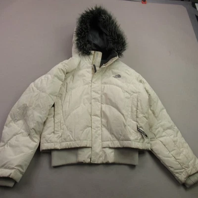 North Face Coat Girls Large Long Sleeve Pockets Lightweight Ivory Hooded 550 - Image 1 of 4