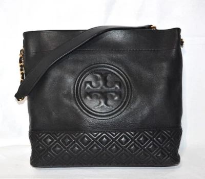 Tory Burch Fleming Hobo Bolso Cadena Cuero Bolso de Hombro Bolso de Mano Negro Foto 1 de 4
