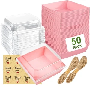 50 pack Small Pink charcuterie boxes with clear lids, To Go Paper Mini Treat ... - Picture 1 of 6