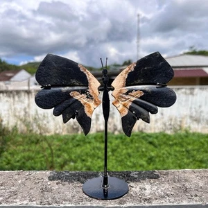 Beautiful Palm Root Agate Butterfly Wings Carving,Quartz Crystal Wings + Stand - Picture 1 of 3