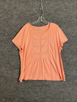 Camisa Boho Talbots Mujer Talla 2X Naranja Crotchet Manga Corta Mezcla Algodón Foto 1 de 4