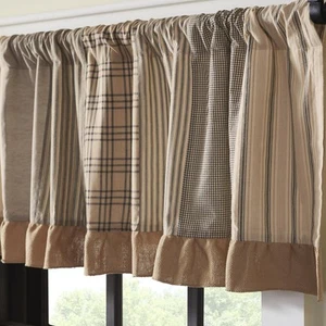 Sawyer Mill Charcoal Farmhouse Curtains for Kitchen Window Topper Linen Plaid... - Picture 1 of 8