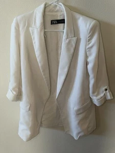 Zara Jacket Womens Small Blazer Cardigan White - Picture 1 of 5