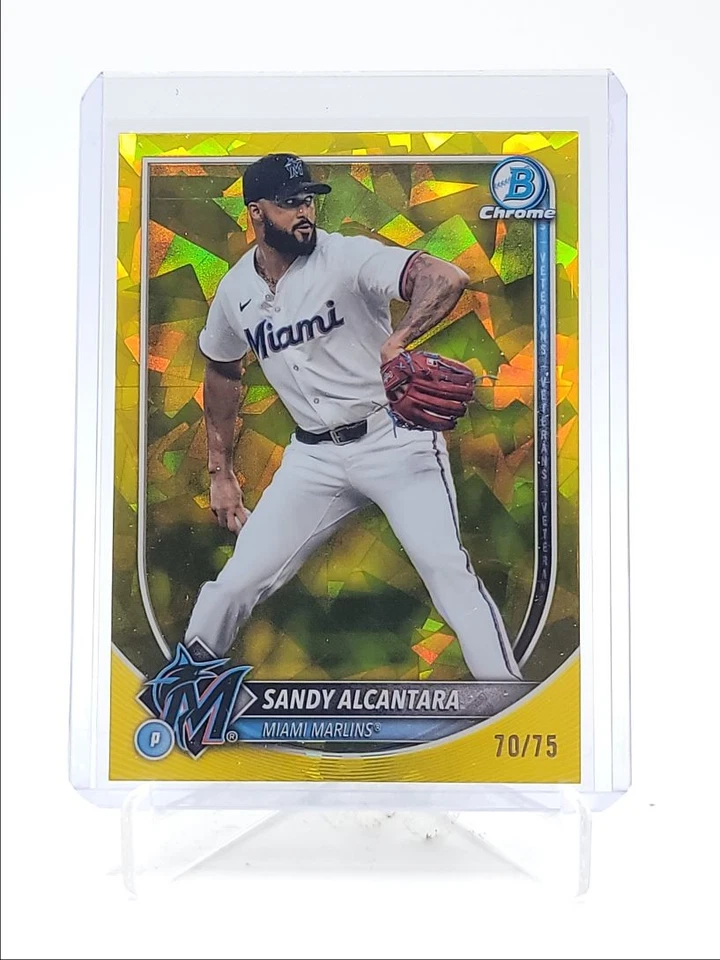 SANDY ALCANTARA 2025 BOWMAN CHROME SAPPHIRE VETERANS YELLOW /75 Q3967 - Image 1 of 2