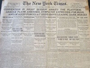 1920 JULY 2 NEW YORK TIMES - CONVENTION NIGHT SESSION AWAITS PLATFORM - NT 6501 - Picture 1 of 4