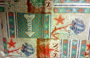 FLANNEL BACK VINYL TABLECLOTH 52" x 90", FISH, STARFISH & SURF ARROW by AP - Picture 1 of 12