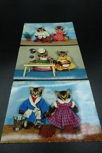 3 cartoline d'epoca Kruger antropomorfi gatti Tabby / gatti vestiti / - Foto 1 di 10