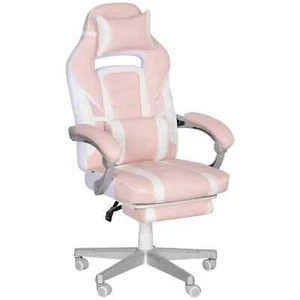 Silla Gaming Reclinable Cuero PU, con Reposapiés - Rosa/Blanco - Imagen 1 de 11