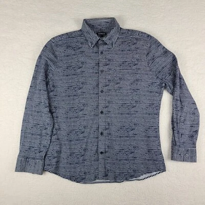 Camisa de vestir Express para hombre grande azul blanco a rayas elástica con botones Foto 1 de 4