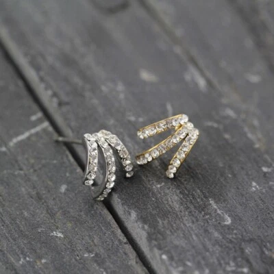 New Women 18K Gold/White Gold Plated Crystal Claw Hook Stud Earring Fashion Gift — 第 1/4 张图片