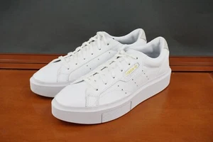 adidas Sleek Women's 9.5 White Leather Lace Up Low Top Platform Sneaker Shoes - Picture 1 of 10