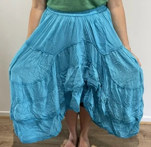 Skirt Tiered High Low Teal Large Cotton - Picture 1 of 6