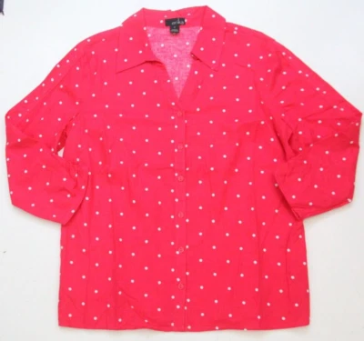 Camisa de vestir pequeña Erika roja blanca top para mujer manga larga algodón lunares 1229 Foto 1 de 4