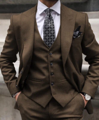 3 Piezas Hombres Trajes Boda Novio Formal Negocios Pico Solapa Mejores Hombres Esmoquin Foto 1 de 4