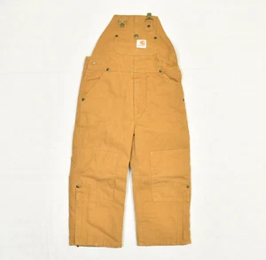 Carhartt Cotton Brown Size 4 KIDS Canvas Bib Overall Double Knee Lined Solid - Picture 1 of 8