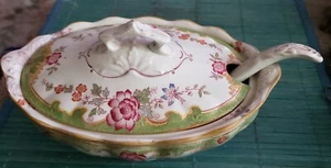 ANTIQUE ROYAL DOULTON TEMPLE 3 PIECE GRAVY OR SAUCE DISH BOAT - Picture 1 of 12
