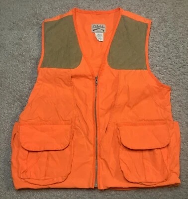 Vintage Cabela’s Shooting Vest Orange Shoulder Patches Shell Pocket Size L USA - Image 1 of 4