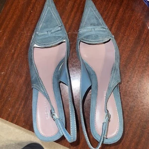 Highlights Vintage Look Velveteen Blue Shoes Pointy Toe 3” Heel Size 10 New - Picture 1 of 7