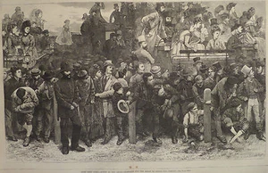 DÍA DERBY AQUÍ VIENEN LOS CABALLOS A LA VUELTA DE LA ESQUINA HARPER'S SEMANAL 1871 - Imagen 1 de 2