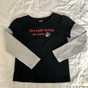 EUC Gymboree Holiday Friends black top Sz 6 long sleeve Ruff being cute - Picture 1 of 5