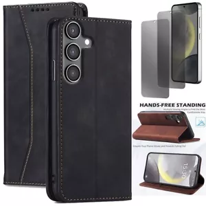 For Samsung Galaxy S24/S24+/FE Flip Leather Case Cover Screen Protector Privacy - Picture 1 of 25