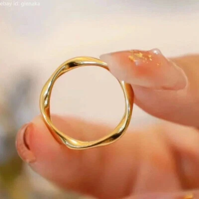 Pure 999 24K Yellow Gold Rings Twist Men Women Charm Jewelry US Size 5/6/7/8/9 - Image 1 of 4