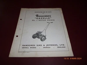 RANSOMES GAZELLE MK.2 MOTOR MOWER ILLUSTRATED LIST OF PARTS LEAFLET/PAMPHLET - Picture 1 of 5