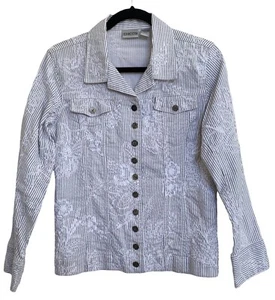Chico’s BOHO Jean Jacket Size 0 denim embroidered floral Embellished button EUC - Picture 1 of 5