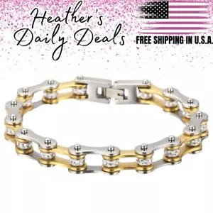 Bracelet Gold Stainless Steel Bike Chain Motorcycle Biker Anklet Ankle Men Bling - Picture 1 of 4