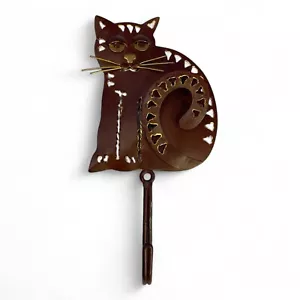 Wall Hanging Metal Cat with Hook 8" Painted Carbon Steel Reticulated - Picture 1 of 5