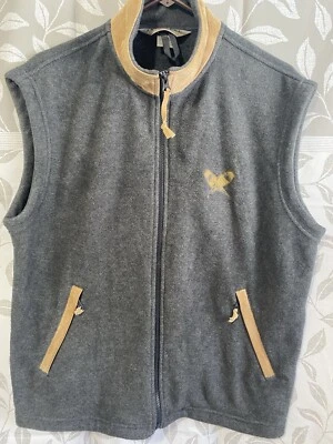 vintage EMS Fleece Vest 90s Full Zip Front Pockets Men's Size L Leather Tr Gray - Image 1 of 4