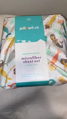 🧷 Juego de sábanas Pillowfort Twin Mermaids blanco y naranja, como se muestra 🆕 Foto 1 de 3