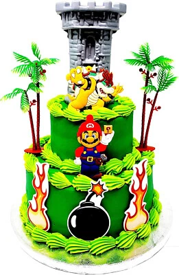 Juego de adorno de pastel de cumpleaños Super Mario Brothers con Mario y Bowser NUEVO Foto 1 de 4