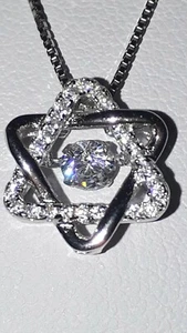 925 STERLING SILVER STAR MOVING STONE LAB CREATED SAPPHIRE PENDANT NECKLACE - Picture 1 of 7