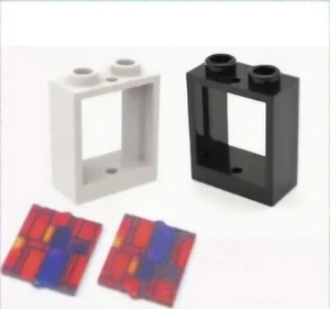 4 White Frame Graph Stained Glass Windows Building Blocks Brand Compatible   - Picture 1 of 4