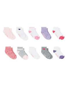 Hanes Ankle Socks 10-Pack Toddler Girls Soft Spandex Stretchable Cushioned Heel