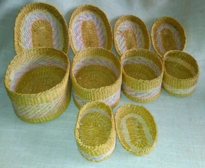Vintage Set of 5 Oval Nesting Baskets Sweet Grass Hand Woven 7" x 5" x 4" High - Picture 1 of 7