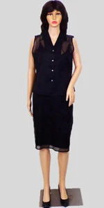 SILK! RELATIVITY size M black 2-piece set dress/blouse floral pattern 100% silk - Picture 1 of 15