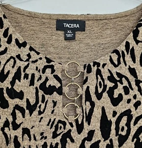 Tacera Strickkleid braun schwarz Samt Leopardenmuster 3/4 Arm Gr. XL - Bild 1 von 8