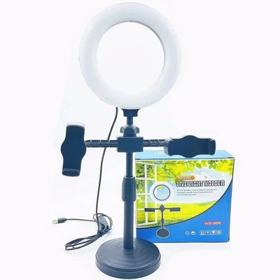 SELFIE RING LIGHT WITH CELL PHONE Dual Holder Stand For LIVE STREAM And MAKE UP - Image 1 of 4