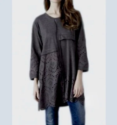 NWT Pretty Angel black tunic with 3/4 Sleeves and eyelet lace details / Large - Image 1 of 4