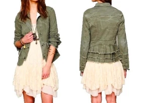 Free People Women's Medium Military Ruffle Back Jacket Army Green - Picture 1 of 14