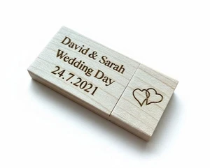 Personalised Engraved Wooden USB 16GB Memory Stick Drive Wedding Photos Gift - Picture 1 of 9