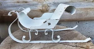 Slitta natalizia primitiva metallo lunga 13” tavolo decorazione parete vintage bianco NATALE - Foto 1 di 7