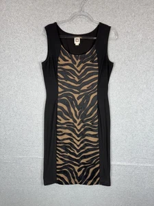 Anne Klein Dress Womens 8 Black Beige Animal Print Sleeveless Bodycon Chic - Picture 1 of 15