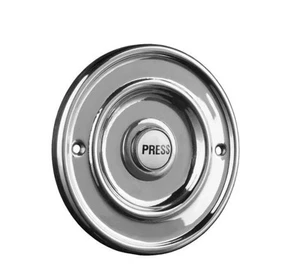 Wired Door Bell Push Button Round Chrome - Byron 2207P1BC Circular with Press - Picture 1 of 5